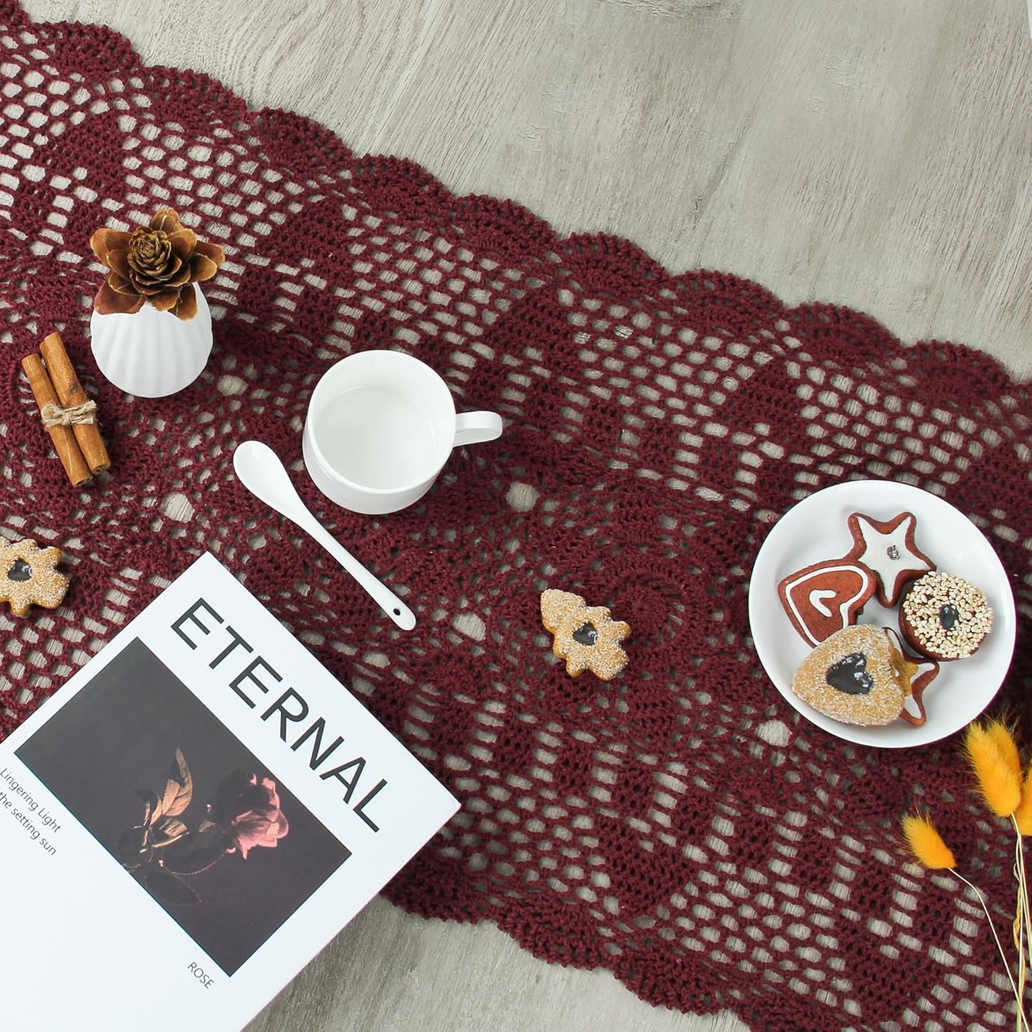 Handmade Crochet Lace Table Runner 15x51 Inch - Elegant White Décor