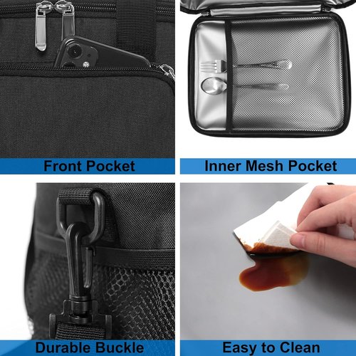 Femuar Insulated Lunch Box - Leakproof Reusable Cooler Bag for Work & Picnic - Adjustable Strap | Black