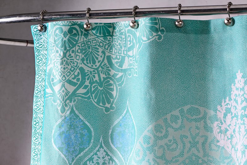 Maison d' Hermine Shower Curtain 100% Cotton One Panel 70"x72" Washable Fabric Shower Curtains for Bathroom, Easy Hanging with 12 Button Holes - Home Spa Gifts for Mothers Day (Versailles - Turquoise)
