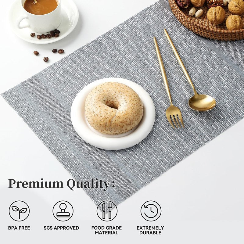 Leetaltree Lunar Grey Placemats Set of 4 - Heat Resistant Non-Slip Place mats for Dining Table, Washable Durable PVC Vinyl Woven Table Mats(Lunar Grey, 4)