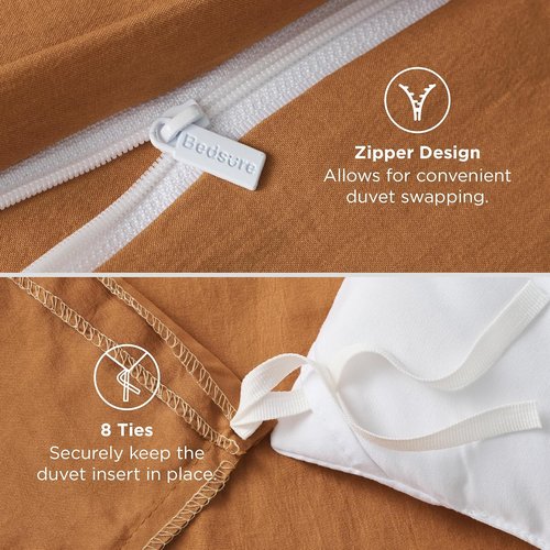 Bedsure Honey Ginger Duvet Cover - Extra Soft Prewashed Cotton Twin Set, 68x90 Inches with Zipper Closure & Pillow Sham