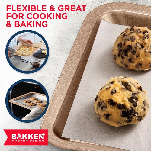 BAKKEN 3-Piece Nonstick Baking Pan Set - Stackable Cookie Trays, Oven Safe Up To 450°F, Brown