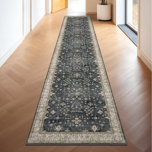 Hazo Haus Black Boho Runner Rug - Washable 3x10 Extra Long | Waterproof, Non-Slip, Stain & Fade Resistant