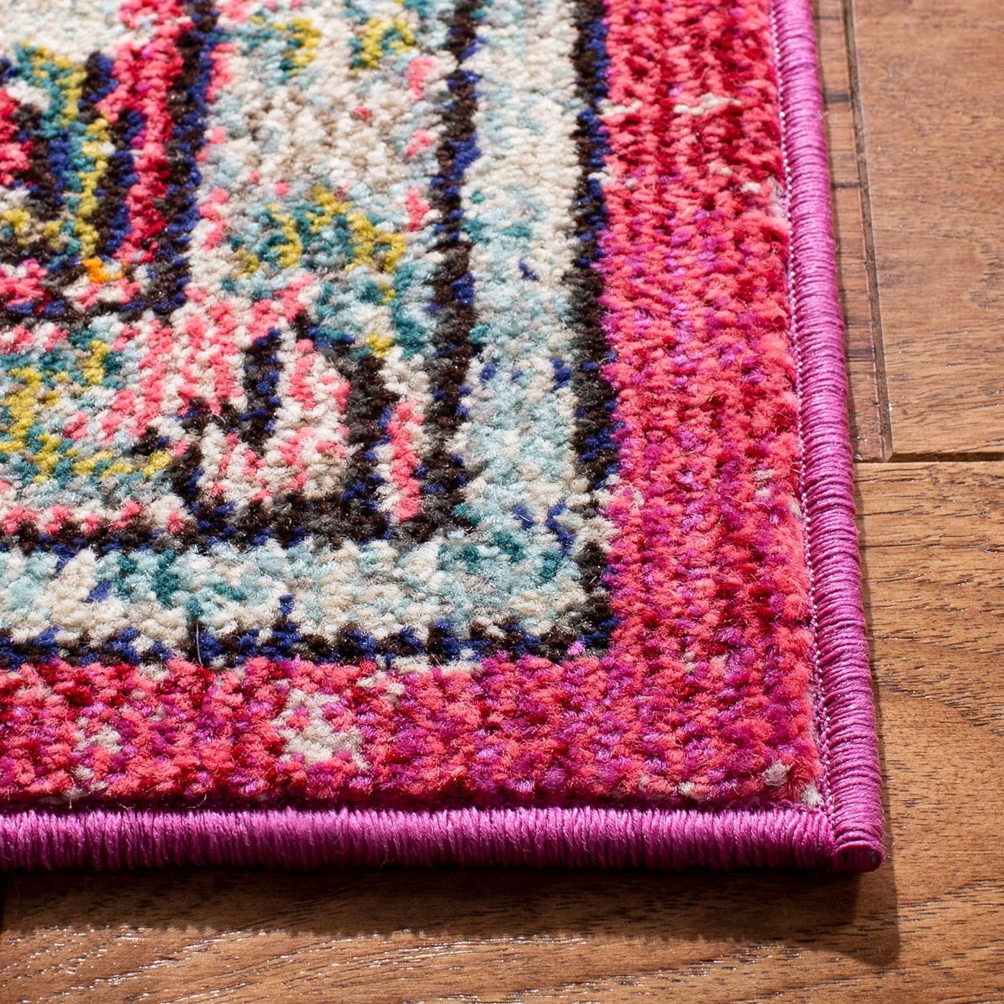 SAFAVIEH Madison Collection Runner Rug - 2'2" x 14', Fuchsia & Blue, Boho Chic Medallion Distressed Design, Non-Shedding & Easy Care, Ideal for High Traffic Areas in Living Room, Bedroom (MAD473A)