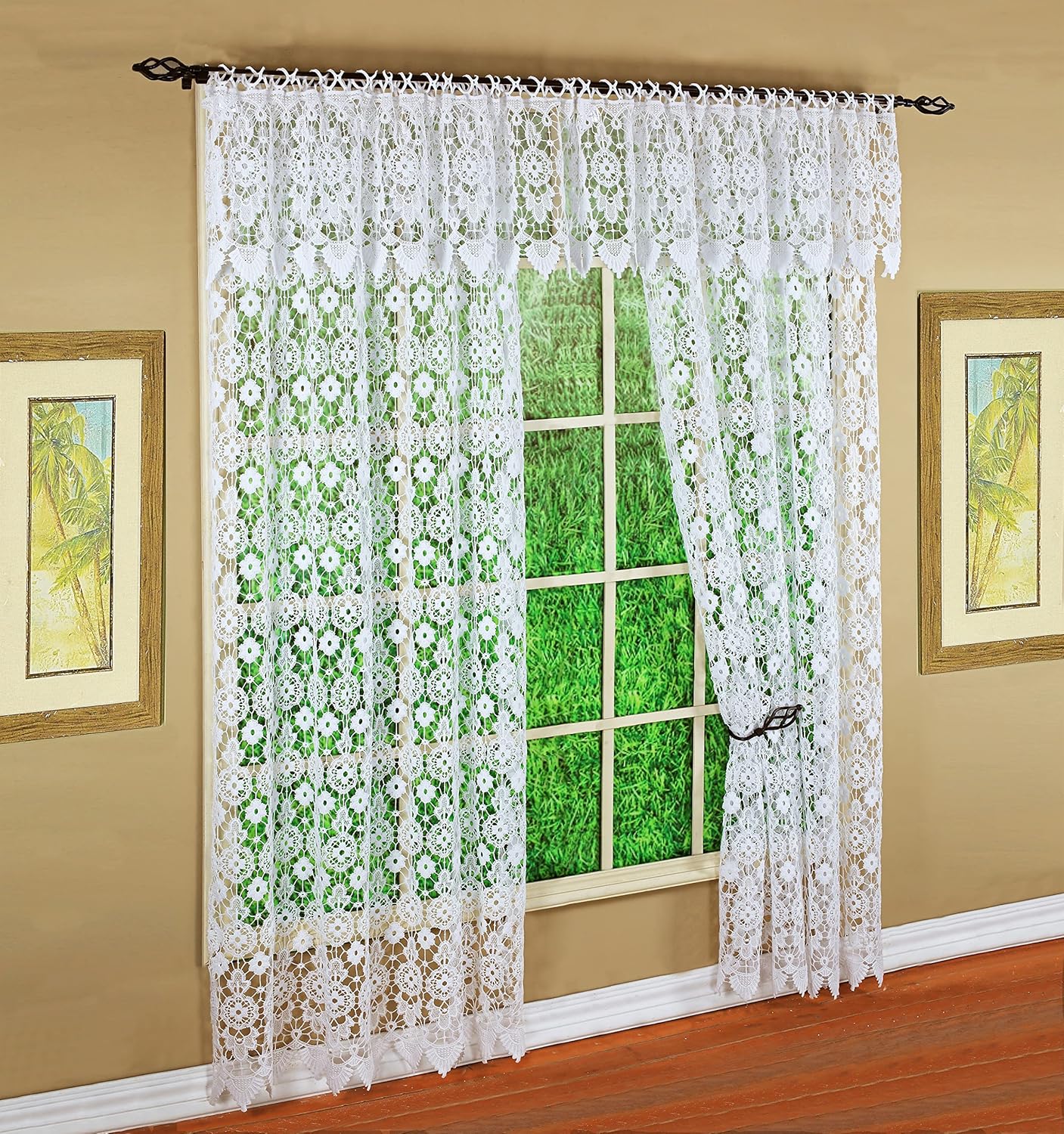 Today's Curtain Medallion Macramé Panel 72",White,48W x 72L