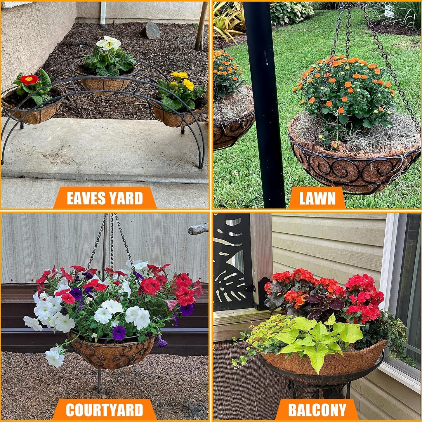 Sinimaka Coco Liners - 12 Inch Round Hanging Basket Liners | 6 Pack Coconut Fiber for Garden Flowers