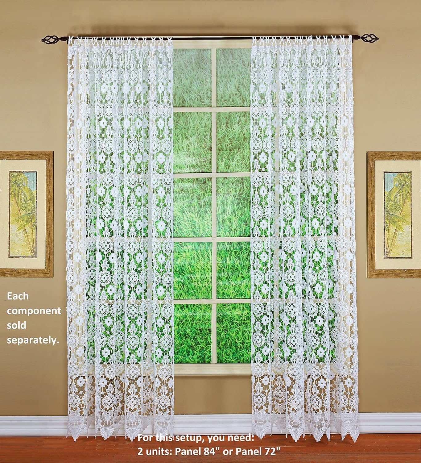 Today's Curtain Medallion Macramé Panel 72",White,48W x 72L