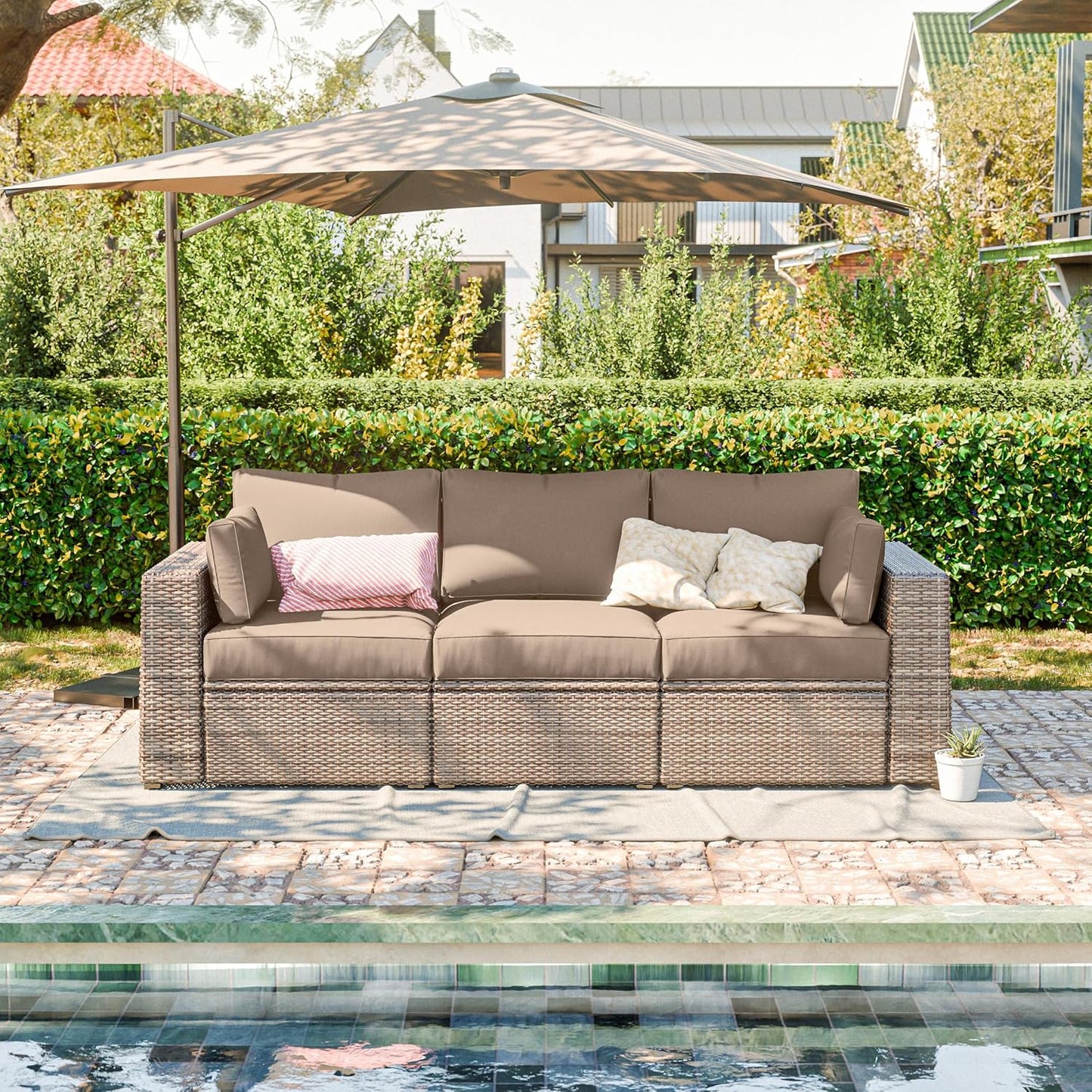 Skiennix Outdoor Patio Cushion Covers - Waterproof, Non-Slip, Zippered - 8 Pcs, Sand Color