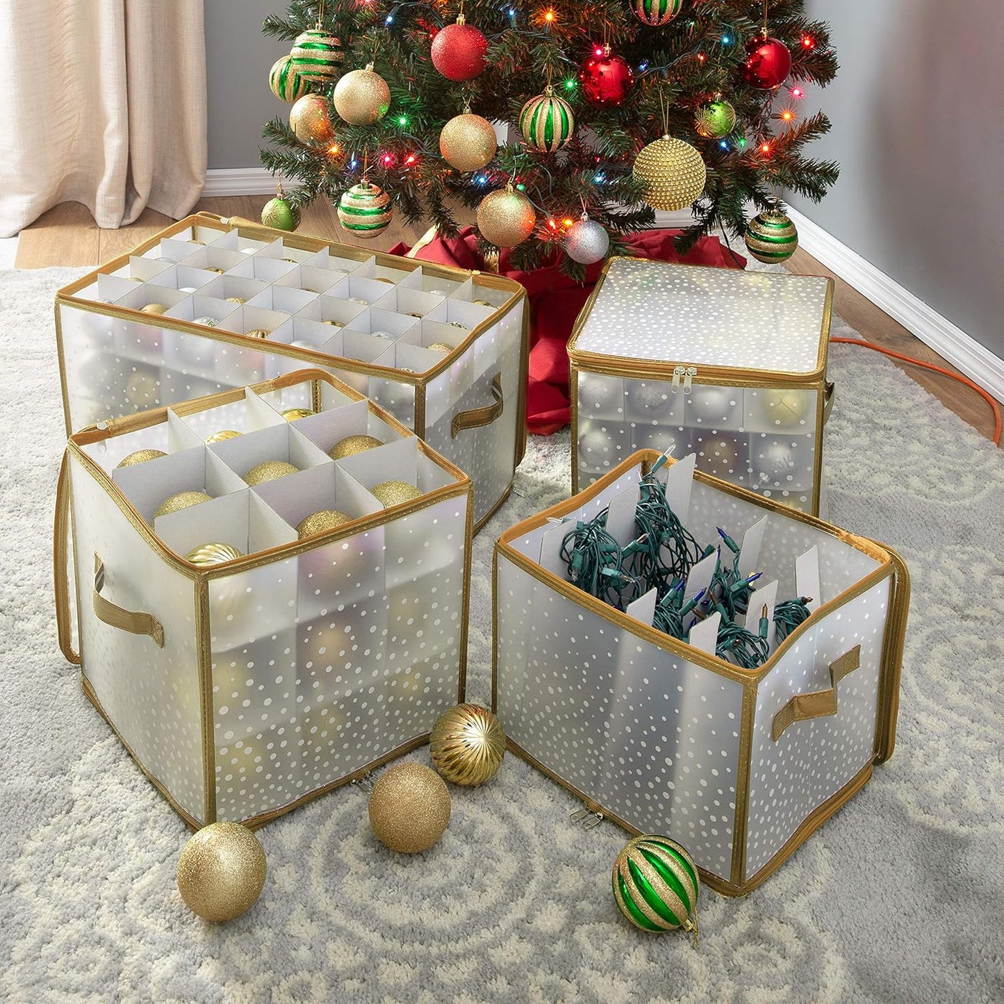 Ornament Storage Organizer for 112 Ornaments | Zipper Closure | Space-Saving Red Design
