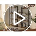 Furologee 5-Tier Rustic Brown Bookshelf with 14 Display Shelves - Triple 3-Column Design