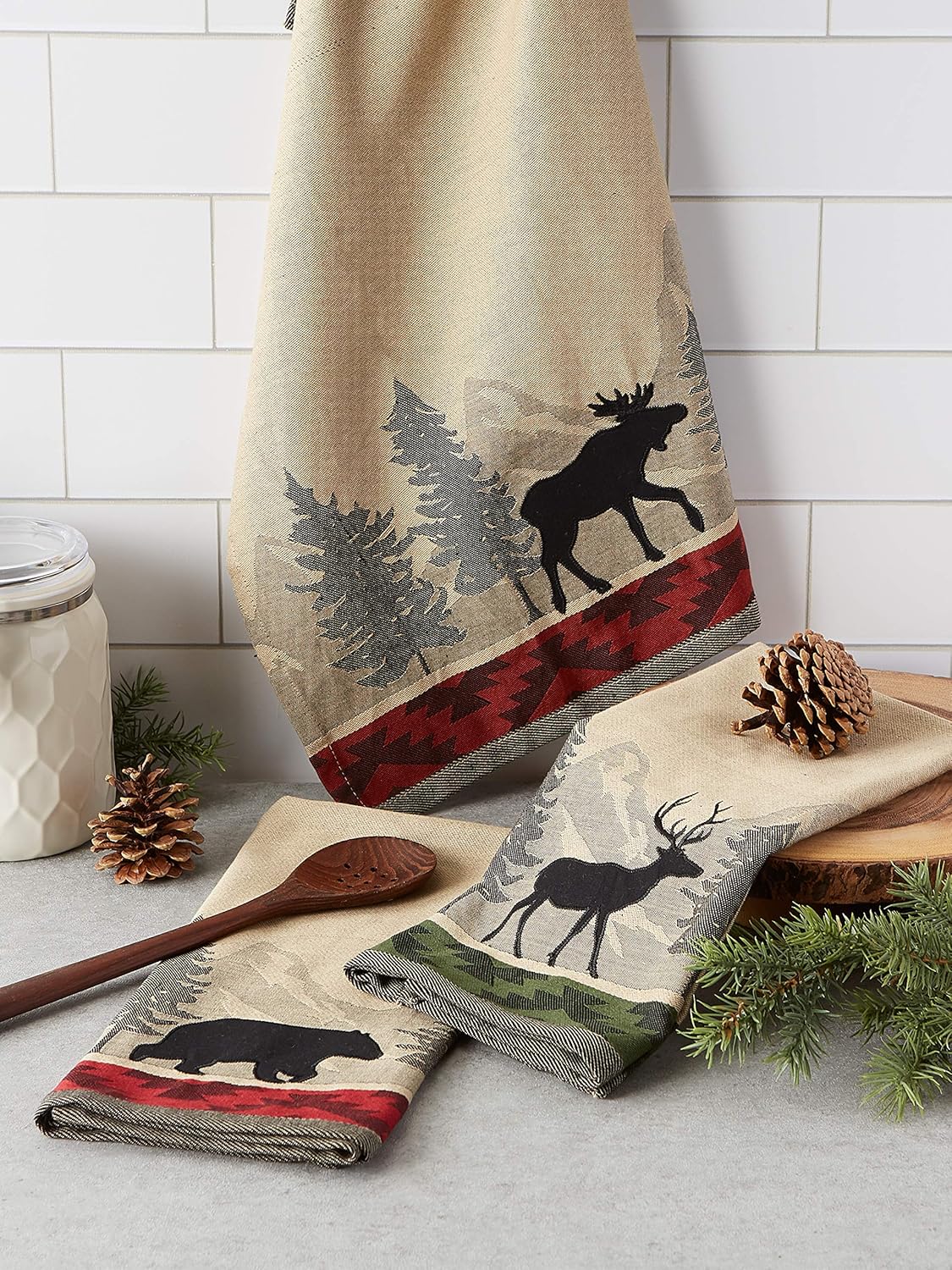 Woodlands Dishtowel Set - 3 Piece, 18x28, Rustic Kitchen Towels for Home