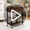 GRUSIGN Rustic Brown End Table with Charging Station, Flip Top Drawer & Storage