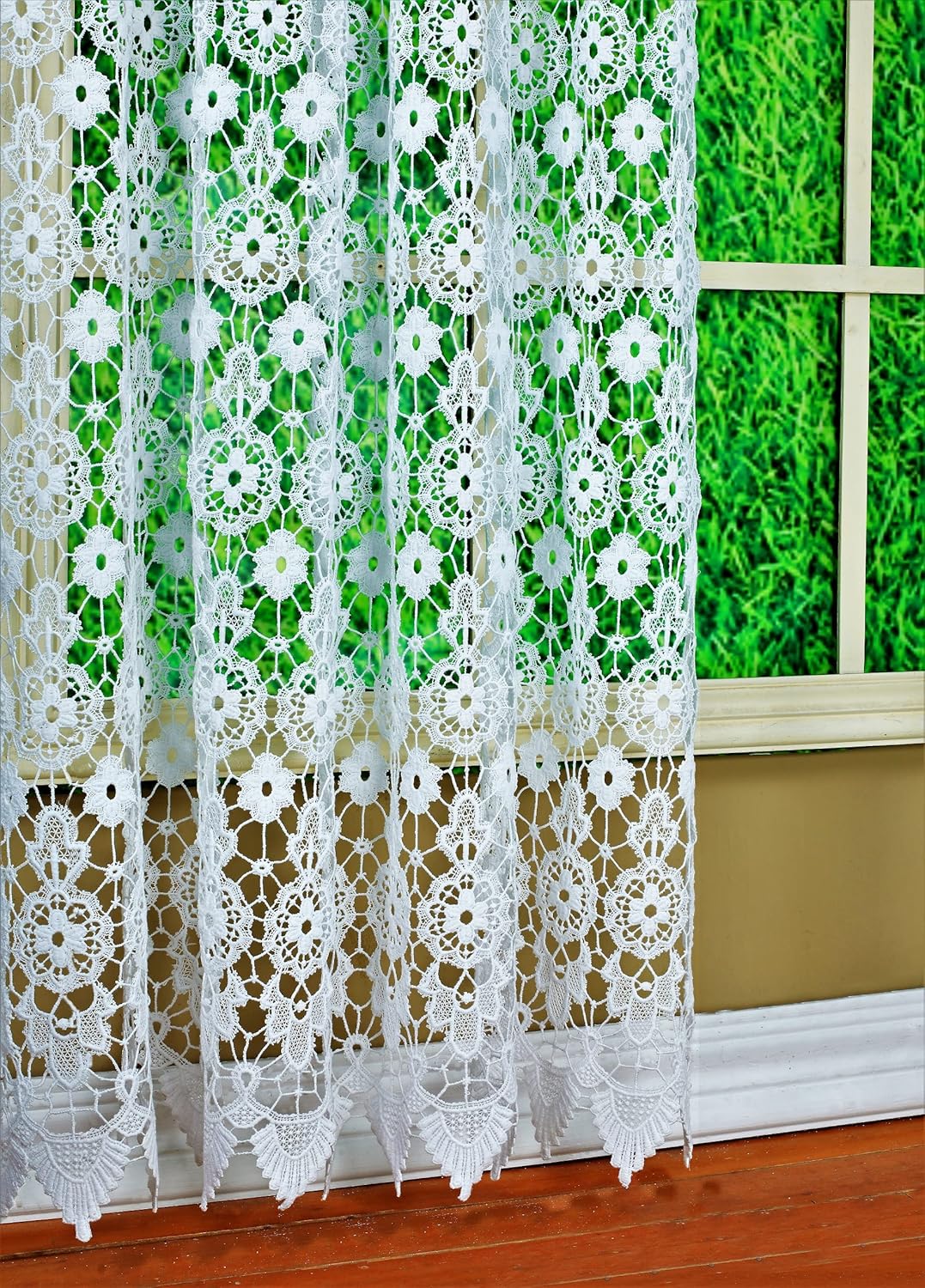 Today's Curtain Medallion Macramé Panel 72",White,48W x 72L