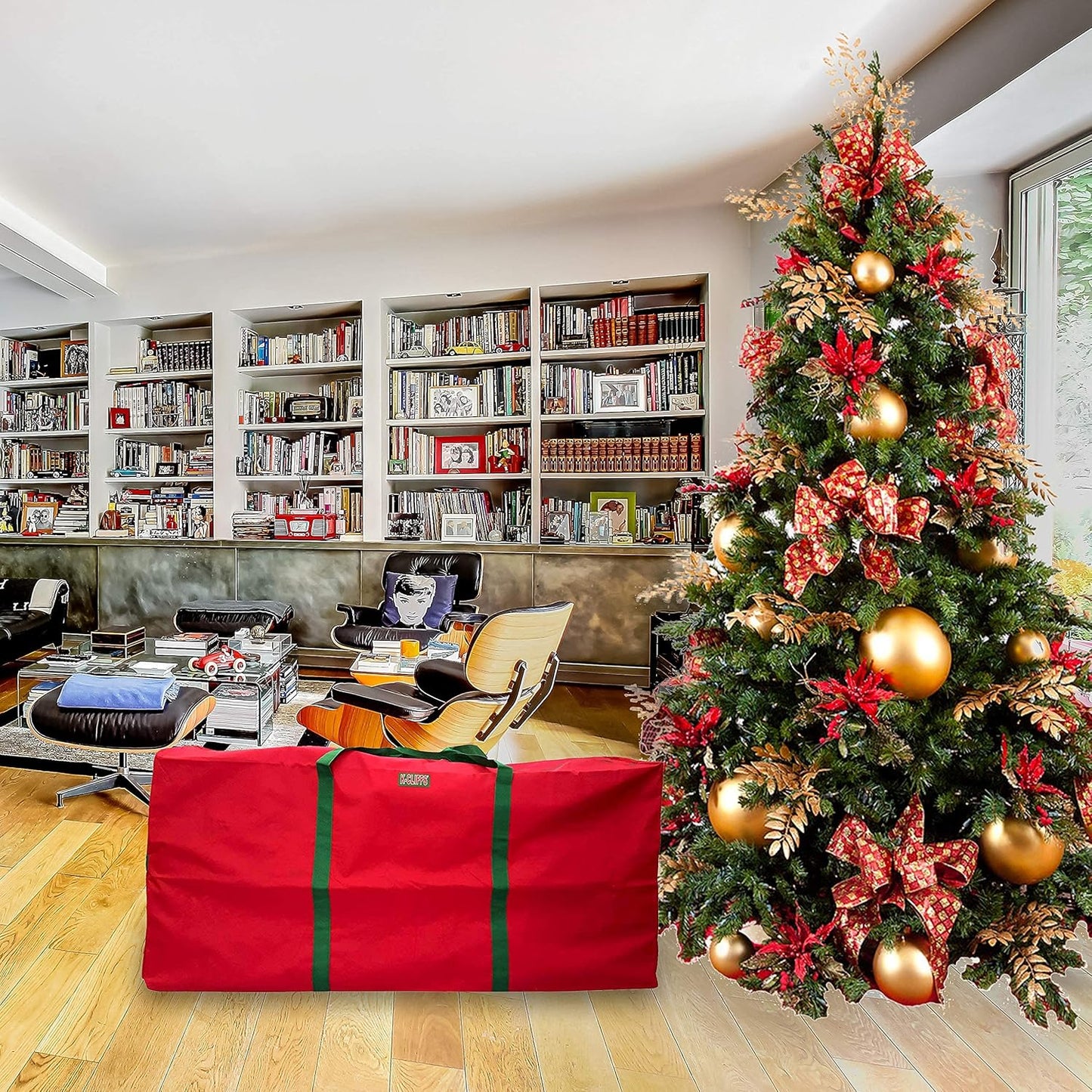 Extra Large Heavy Duty Christmas Tree Storage Bag for 9ft Artificial Trees - Durable Red Duffel, 65"x30"x15" - Holiday Decoration Solution
