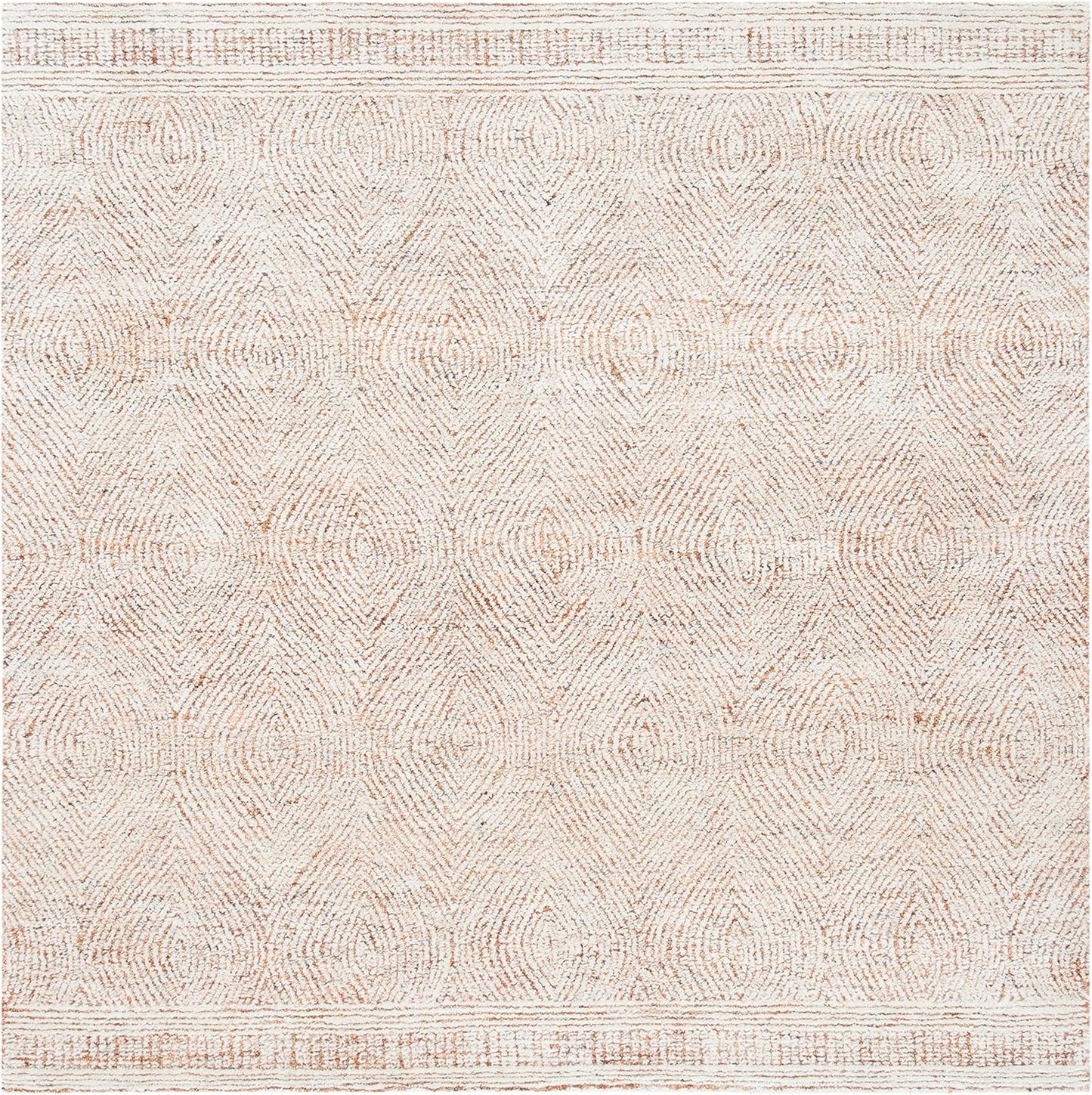 SAFAVIEH Abstract Collection Area Rug - 4' Square, Ivory & Rust, Handmade Wool, Ideal for High Traffic Areas in Living Room, Bedroom (ABT340P)