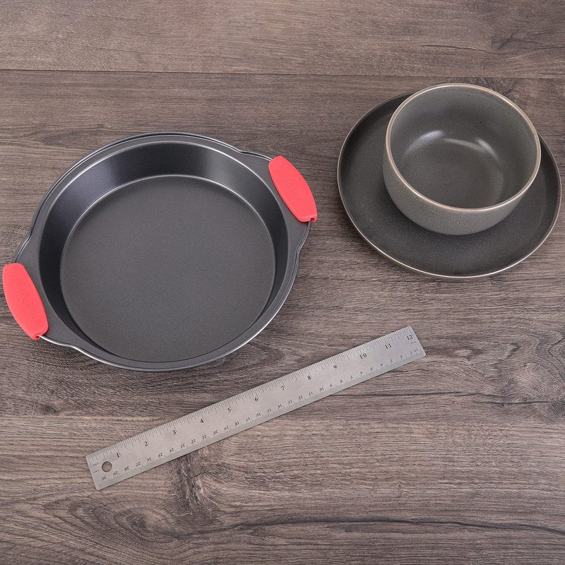Nutrichef Non Stick Round Cake Pan, Kitchen Essential Metal Bakeware with Silicone Handles, Durable, Easy-to-Clean, Dishwasher Safe, PFOA, PFOS, PTFE Free, 9.68 Inch Baking Pan With Silicone Coating
