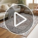 Lessymo 8x10 Rectangular Area Rug - Grey Beige Floral Pattern, Machine Washable