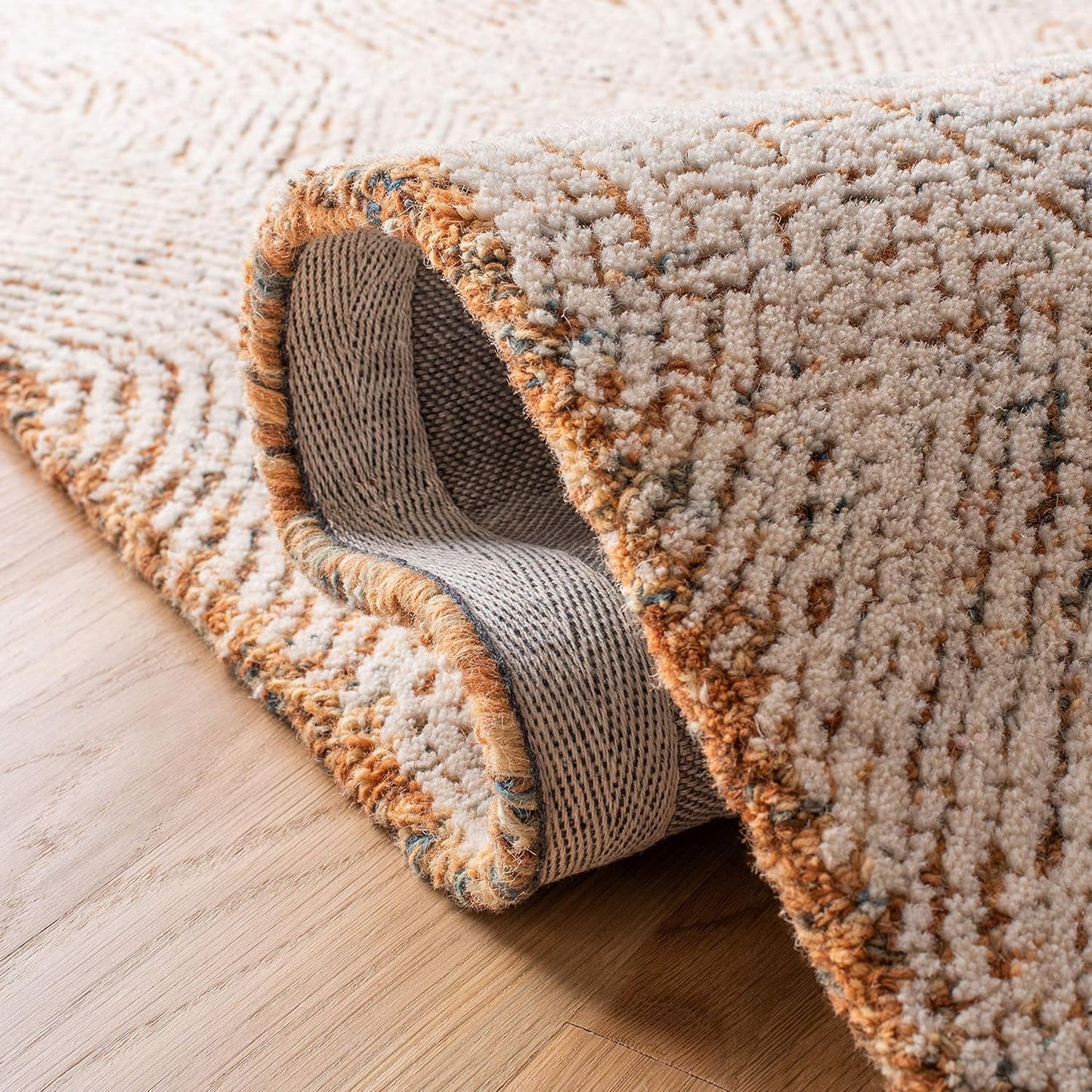 SAFAVIEH Abstract Collection Area Rug - 4' Square, Ivory & Rust, Handmade Wool, Ideal for High Traffic Areas in Living Room, Bedroom (ABT340P)