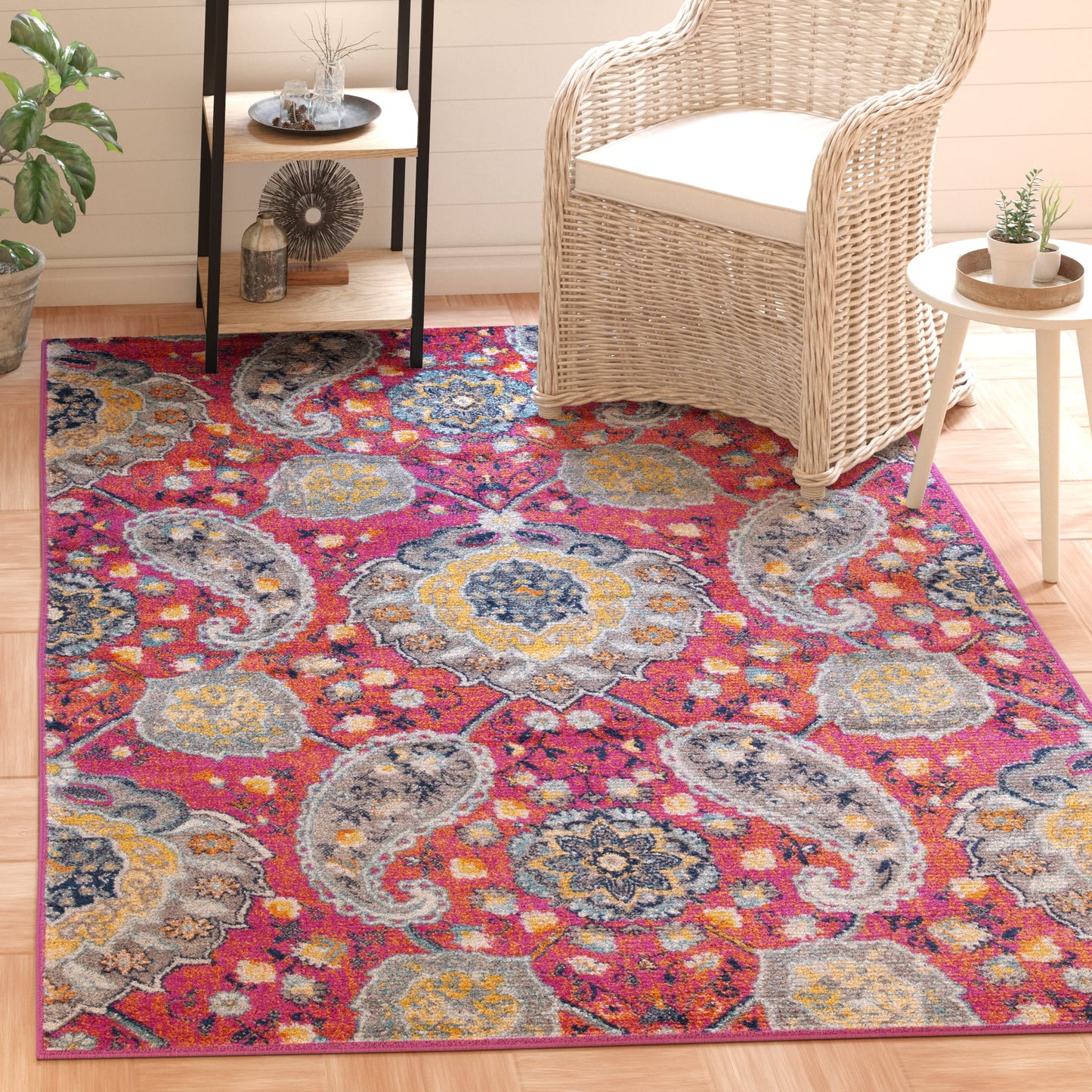SAFAVIEH Madison Collection Accent Rug - 4' x 6', Fuchsia & Gold, Boho Chic Glam Paisley Design, Non-Shedding & Easy Care, Ideal for High Traffic Areas in Entryway, Living Room, Bedroom (MAD600A)