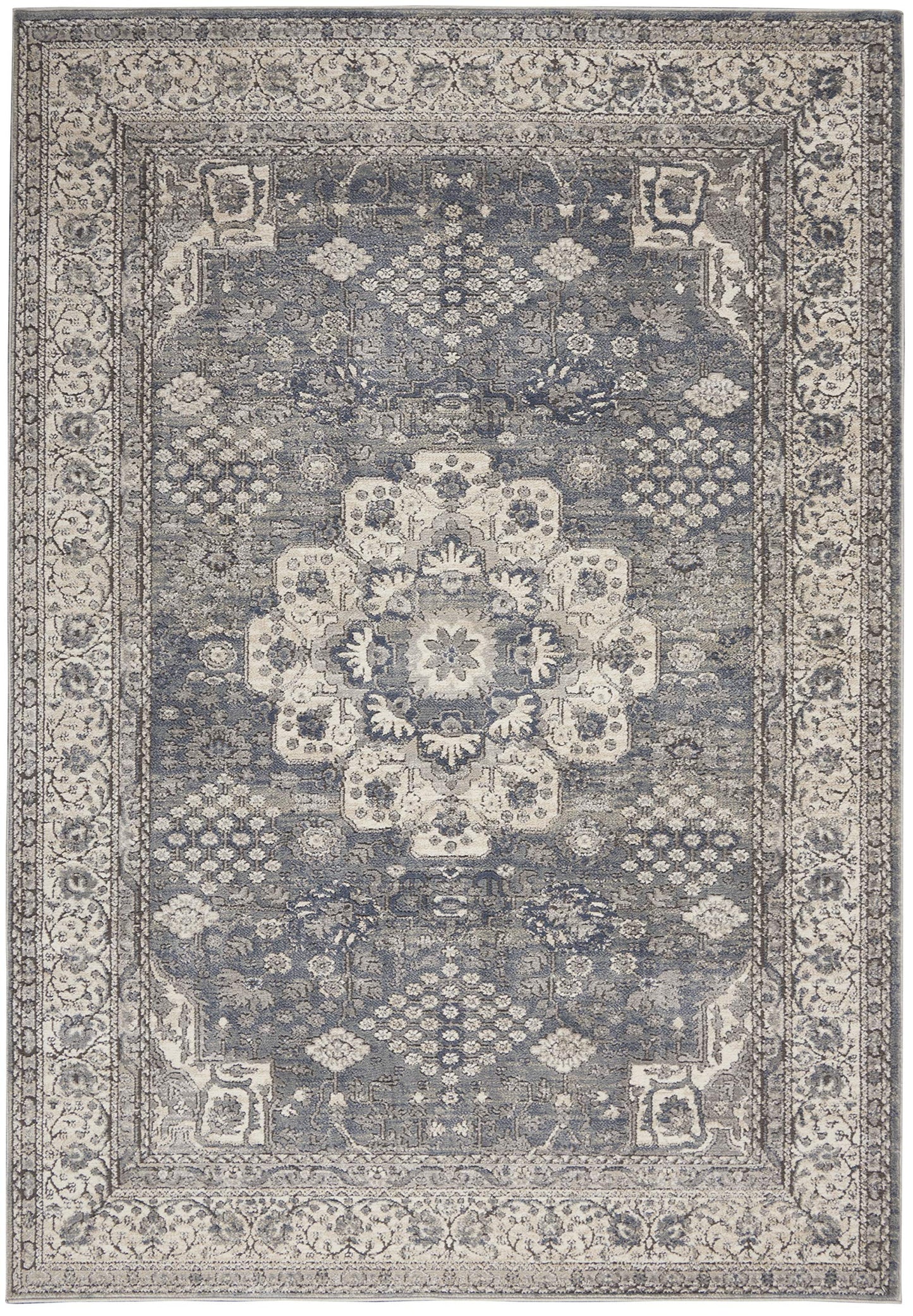 Nourison Concerto Traditional Grey/Ivory 5'3" x Round Area Rug, Easy Cleaning, Non Shedding, Bed Room, Living Room, Dining Room, Kitchen (5 Round)