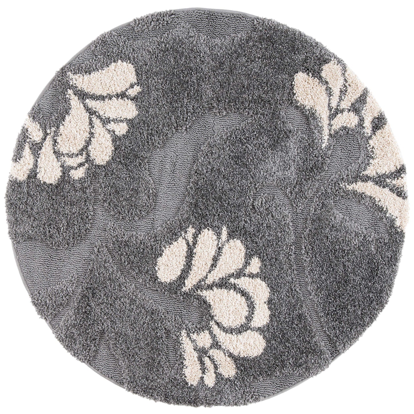 SAFAVIEH Florida Shag Collection 4' Round Grey/Beige SG459 Floral Non-Shedding Living Room Bedroom Dining Room Entryway Plush 1.2-inch Thick Area Rug