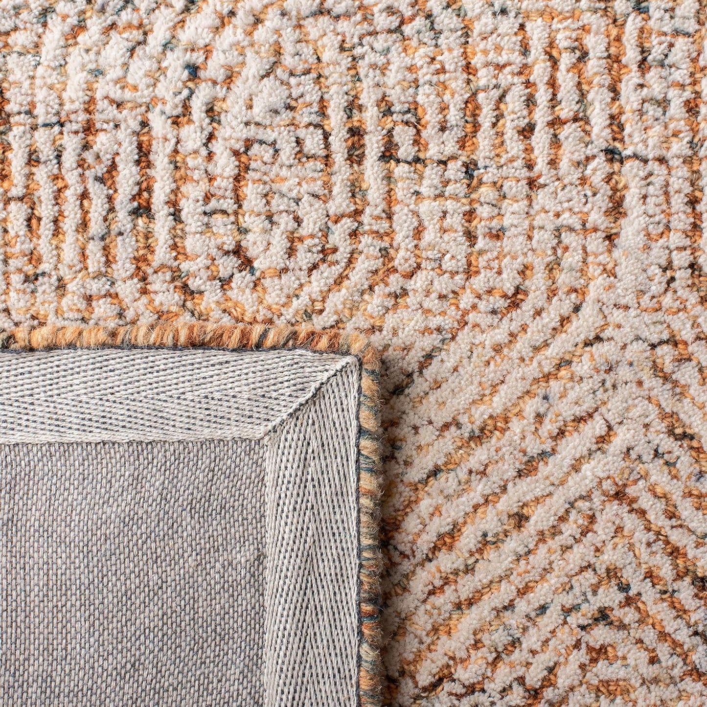 SAFAVIEH Abstract Collection Area Rug - 4' Square, Ivory & Rust, Handmade Wool, Ideal for High Traffic Areas in Living Room, Bedroom (ABT340P)
