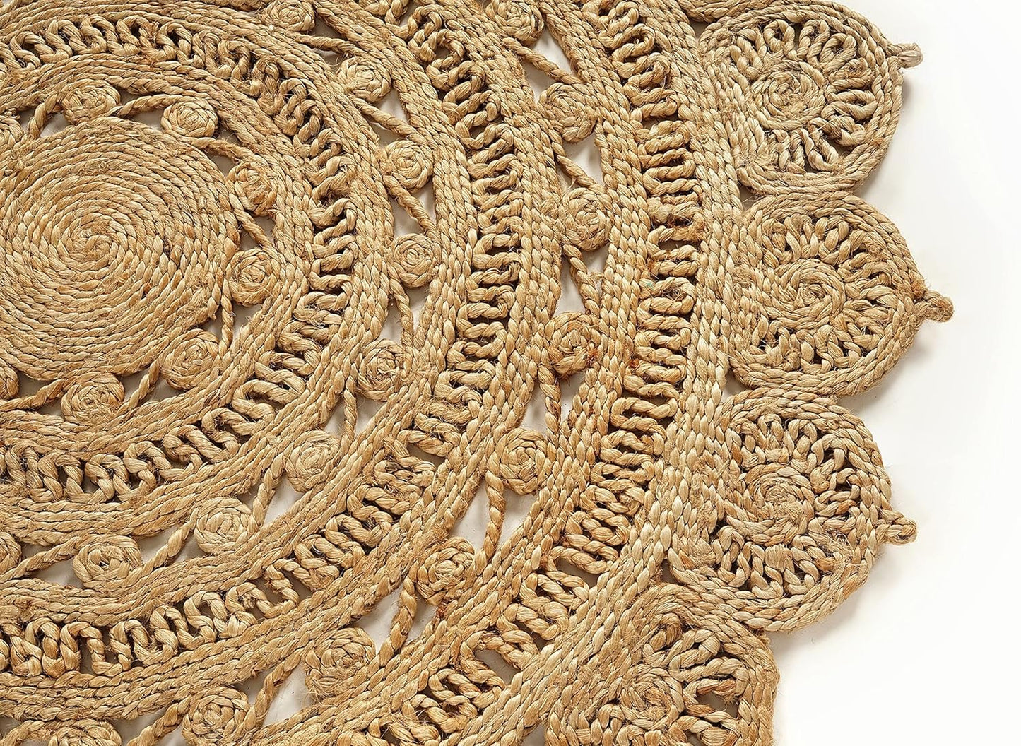 GRUHUM Handwoven Jute Area Rug 4 feet Round Natural Fiber Boho Soft Braided Rustic Vintage Beige Reversible EcoFriendly Rugs Farmhouse Indoor Kitchen Bedroom Living Room Hallways (4'Round)