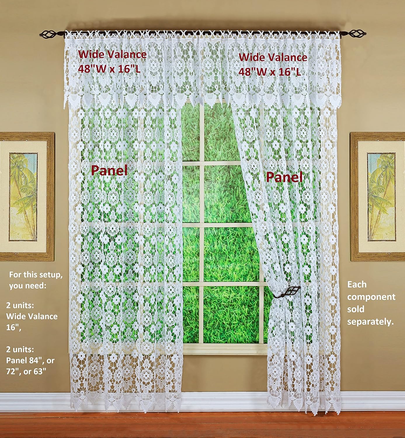 Today's Curtain Medallion Macramé Panel 72",White,48W x 72L