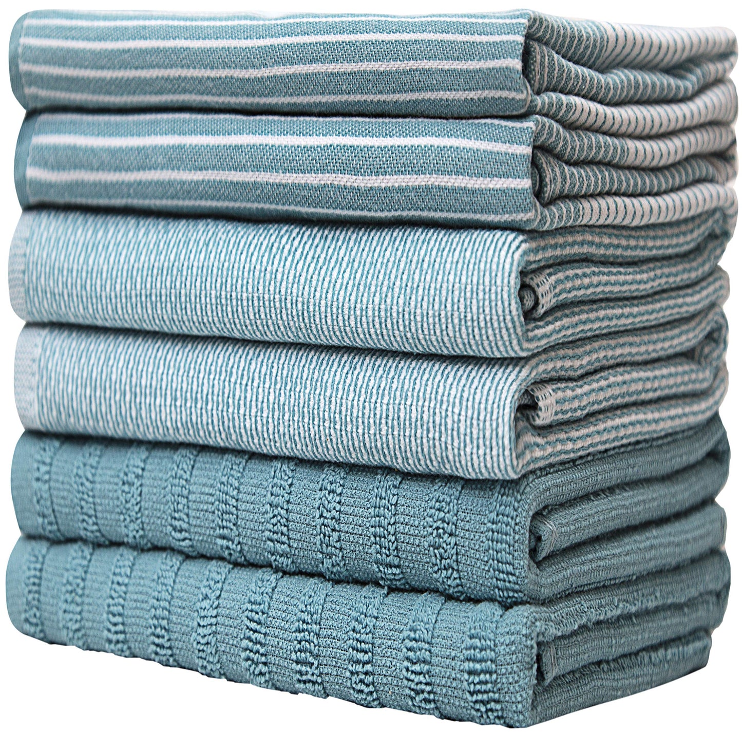 Premium Kitchen Towels (20”x 28”, 6 Pack) | Large Cotton Dish Towels | Flat & Terry Highly Absorbent Kitchen Linen Set with Hanging Loop | Aqua