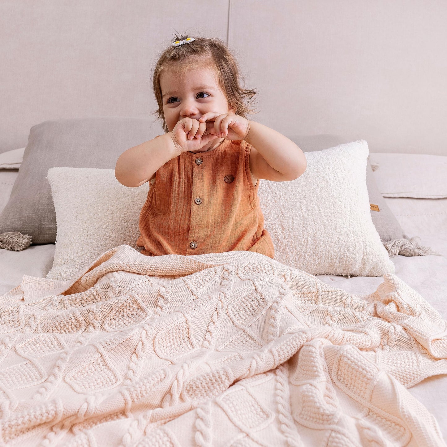Do What You Love – Knit Baby Blanket for Girls and Boys, Soft Cozy Organic Cotton, Receiving Swaddle Crib Stroller Quilt Blanket for Baby Gift Registry for Newborns, Infants, Toddlers (Cream)