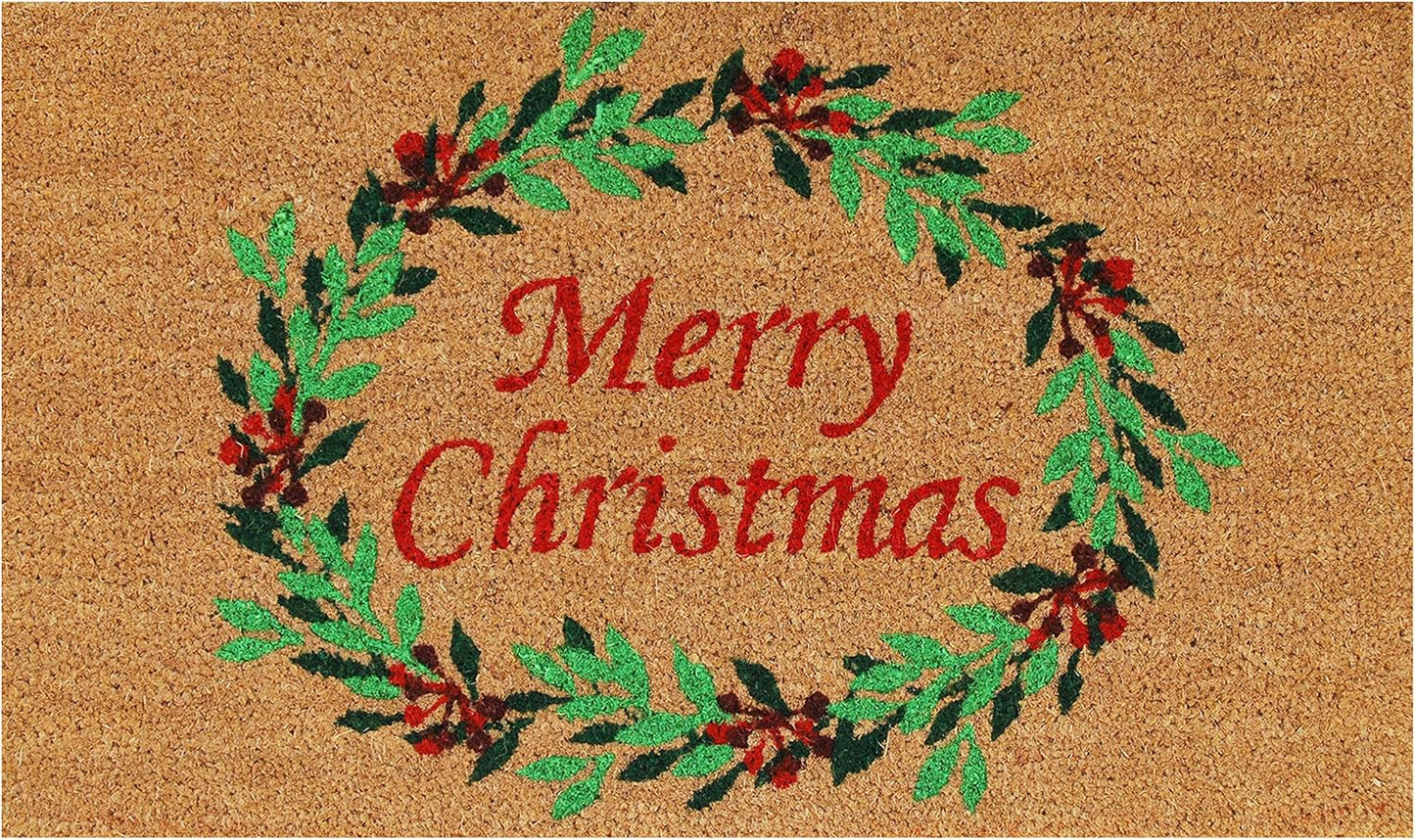 Christmas Wreath Doormat - 17" x 29" - Colorful Holiday Entrance Mat by Calloway Mills