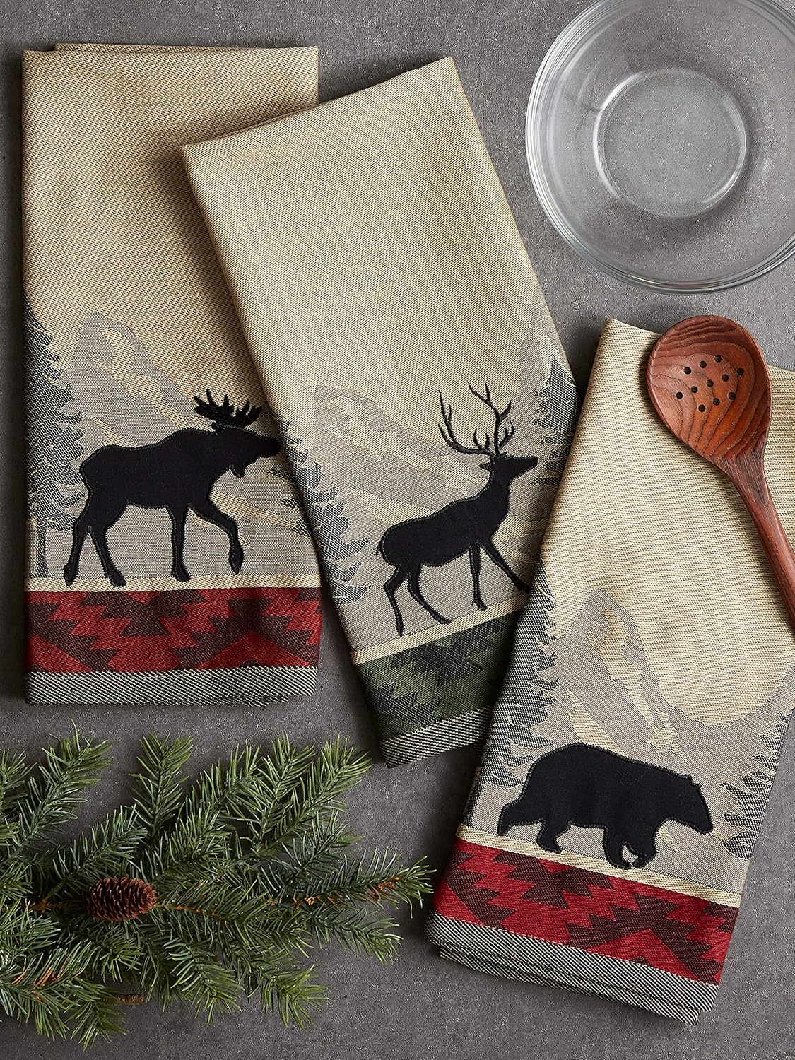 Woodlands Dishtowel Set - 3 Piece, 18x28, Rustic Kitchen Towels for Home