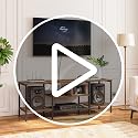 55 Inch Rustic Brown & Black TV Stand with Power Outlets, Open Shelves - Supports 65" TV