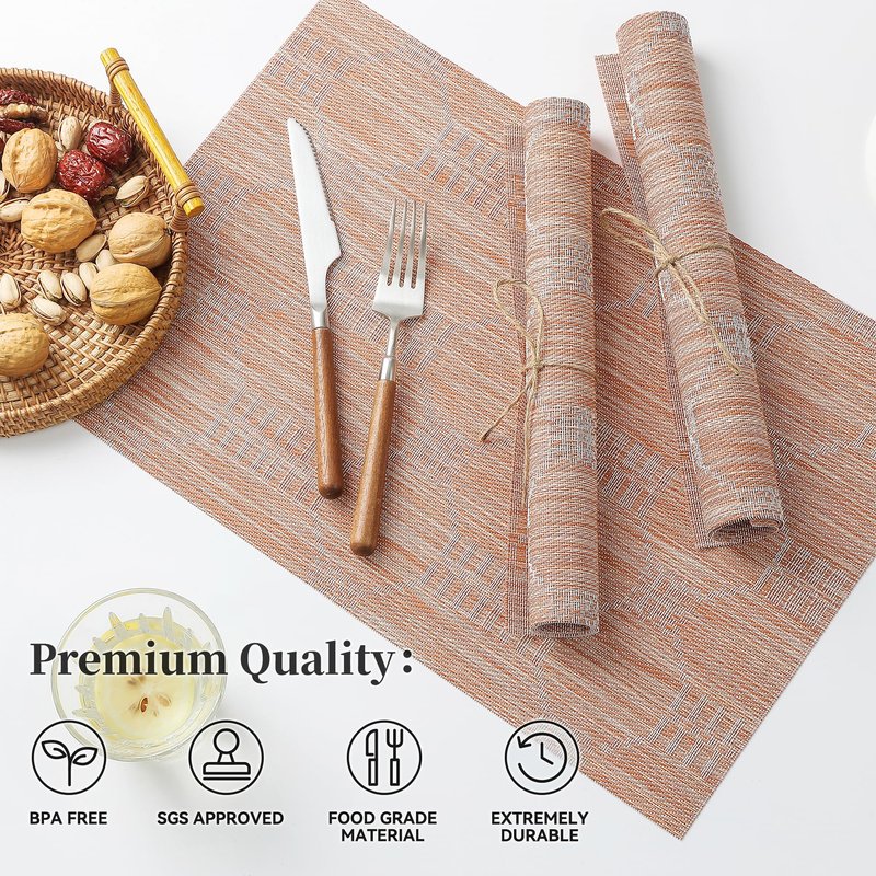 Leetaltree Coral Placemats Set of 4 - Heat Resistant Non-Slip Place mats for Dining Table, Washable Durable PVC Vinyl Woven Table Mats(Coral, 4)