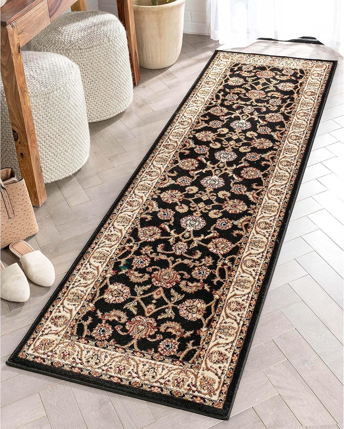Well Woven Barclay Sarouk Black Traditional 2'7'' x 9'6'' Runner Area Rug