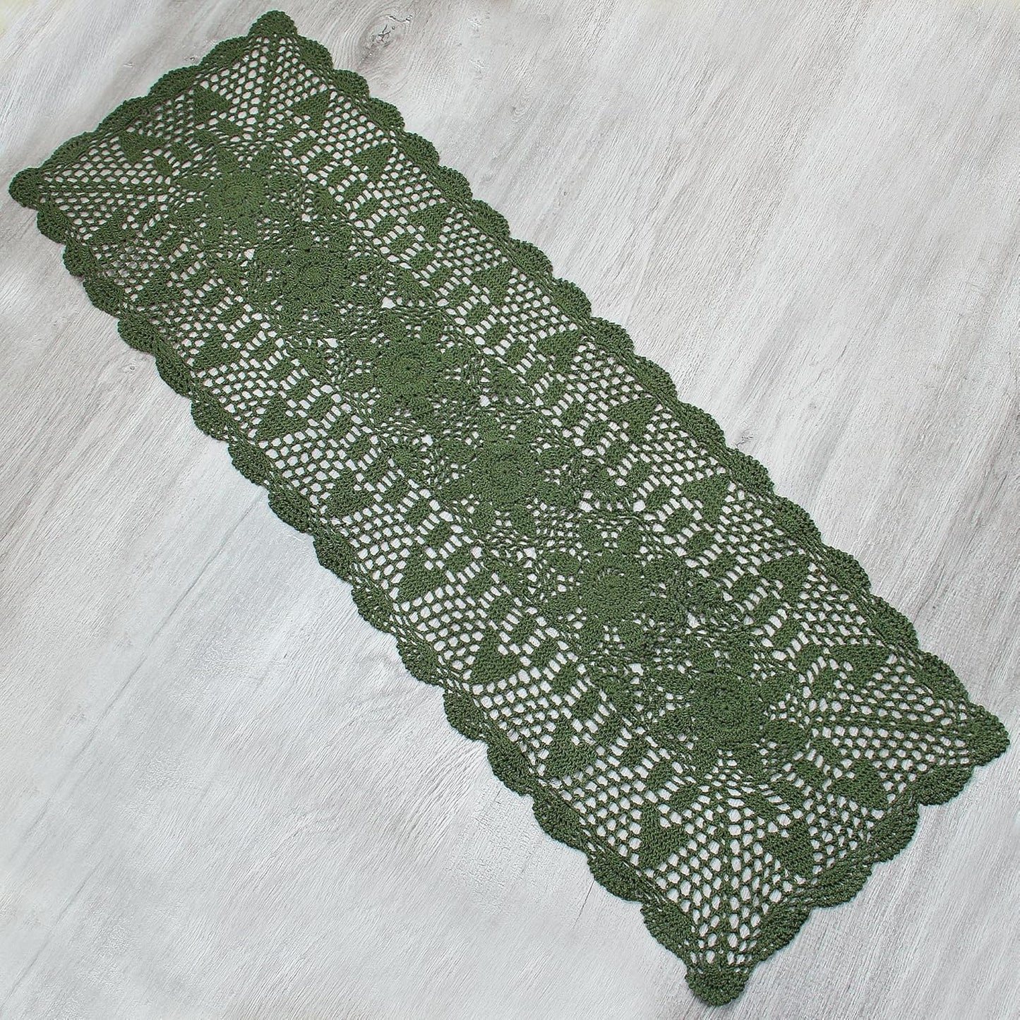Handmade Crochet Lace Table Runner 15x51 Inch - Elegant White Décor