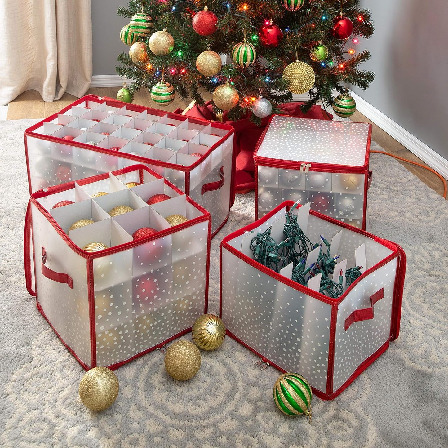 Ornament Storage Organizer for 112 Ornaments | Zipper Closure | Space-Saving Red Design