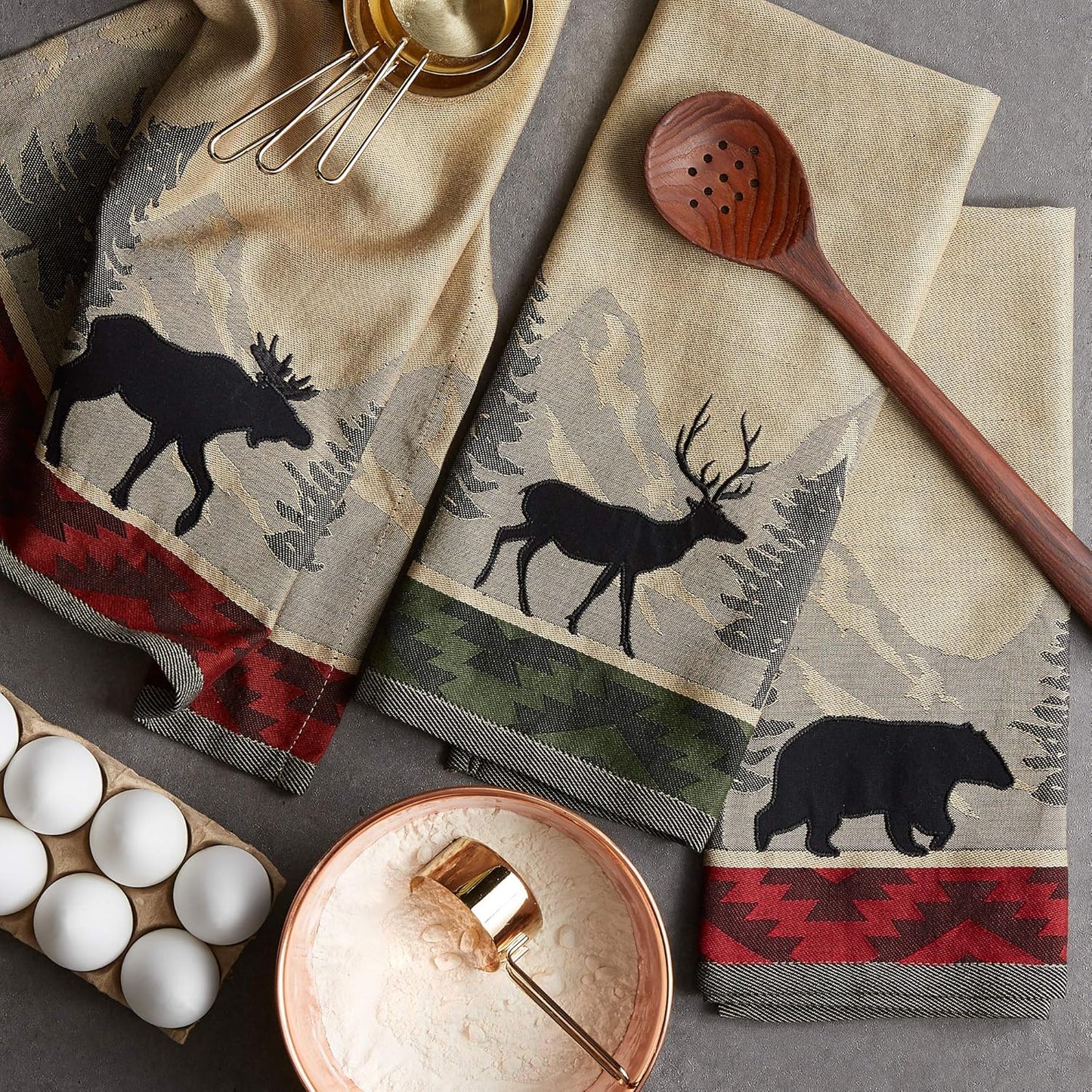Woodlands Dishtowel Set - 3 Piece, 18x28, Rustic Kitchen Towels for Home