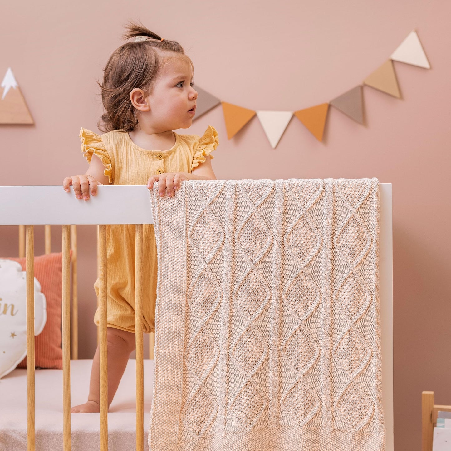 Do What You Love – Knit Baby Blanket for Girls and Boys, Soft Cozy Organic Cotton, Receiving Swaddle Crib Stroller Quilt Blanket for Baby Gift Registry for Newborns, Infants, Toddlers (Cream)