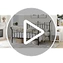 SHA CERLIN Full Size Metal Bed Frame White Victorian Crown Style No Box Spring