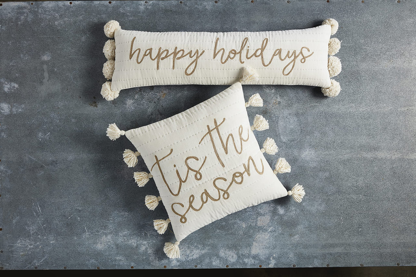 Mud Pie White and Gold Christmas Pillow, Tis' The Season