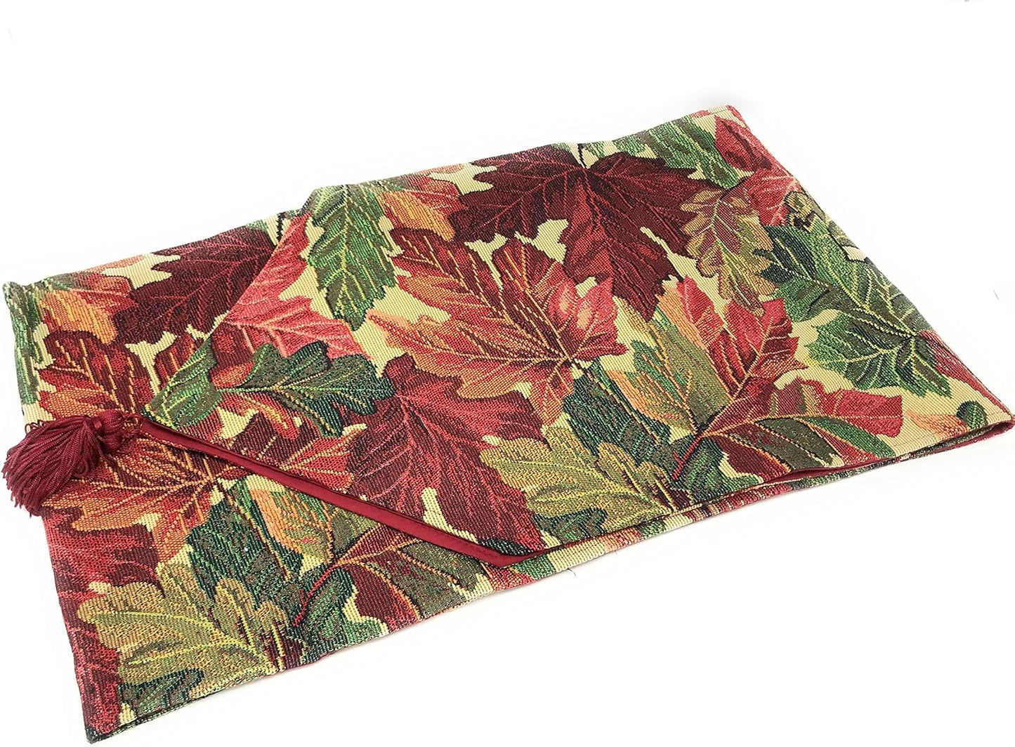 Thanksgiving Table Runner - 13x54 Woven Tapestry with Autumn Leaves Design