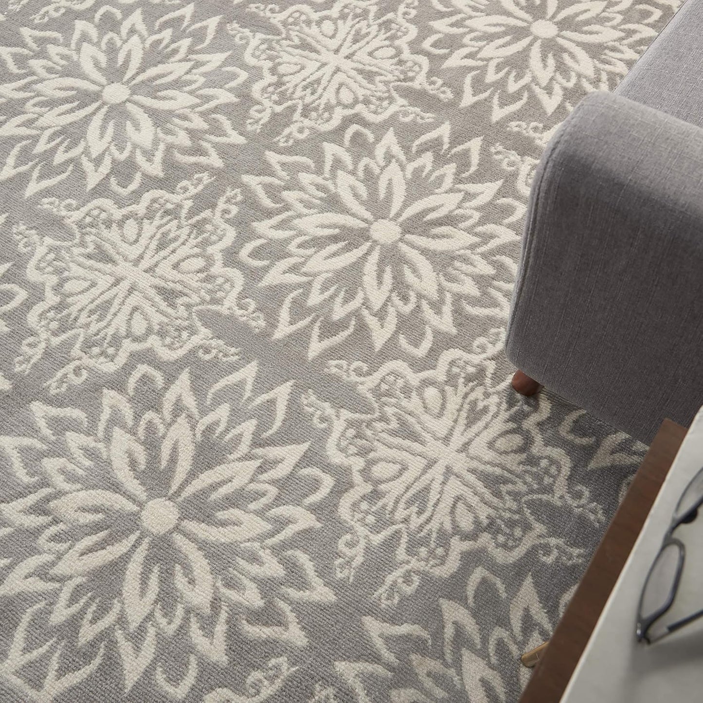 Nourison Jubilant Transitional Ivory/Grey 5'3'' x 7'3'' Area-Rug, Easy-Cleaning, Non Shedding, Bed Room, Living Room, Dining Room, Kitchen (5x7)