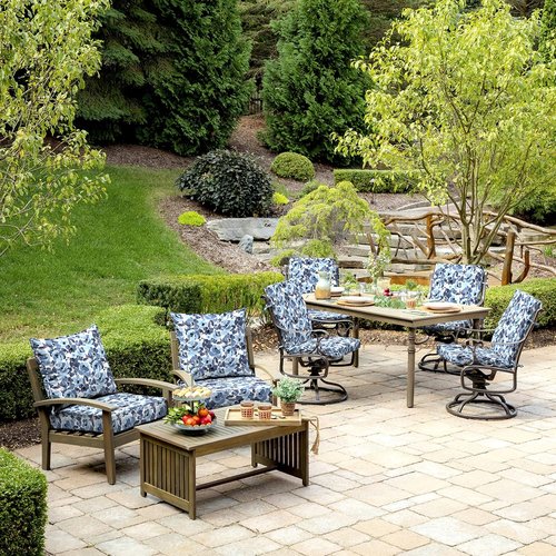 Arden Outdoor Patio Dining Chair Cushions - 2-Pack, Rain-Proof & Fade-Resistant, Blue Floral 20x44