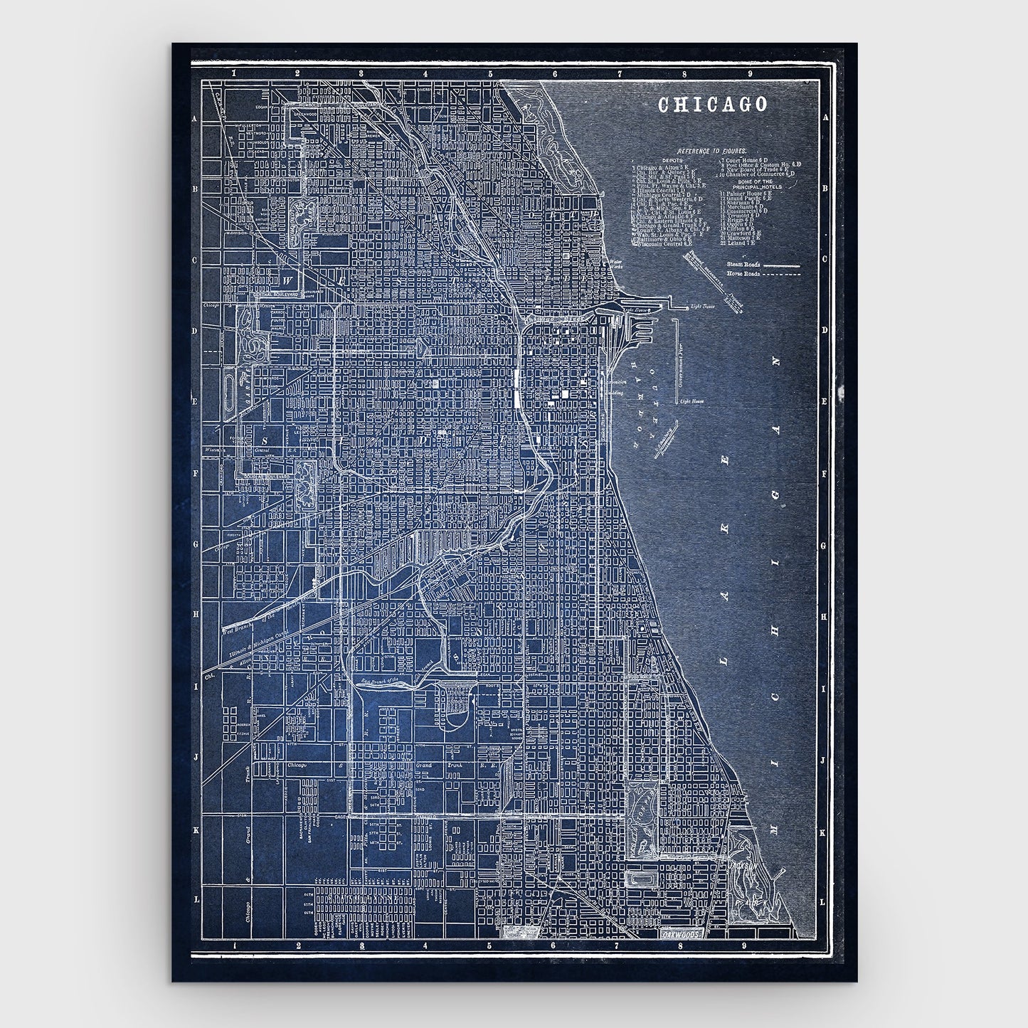 Wexford Home Chicago Sketch Map Blue Gallery Wrapped Canvas Wall Art