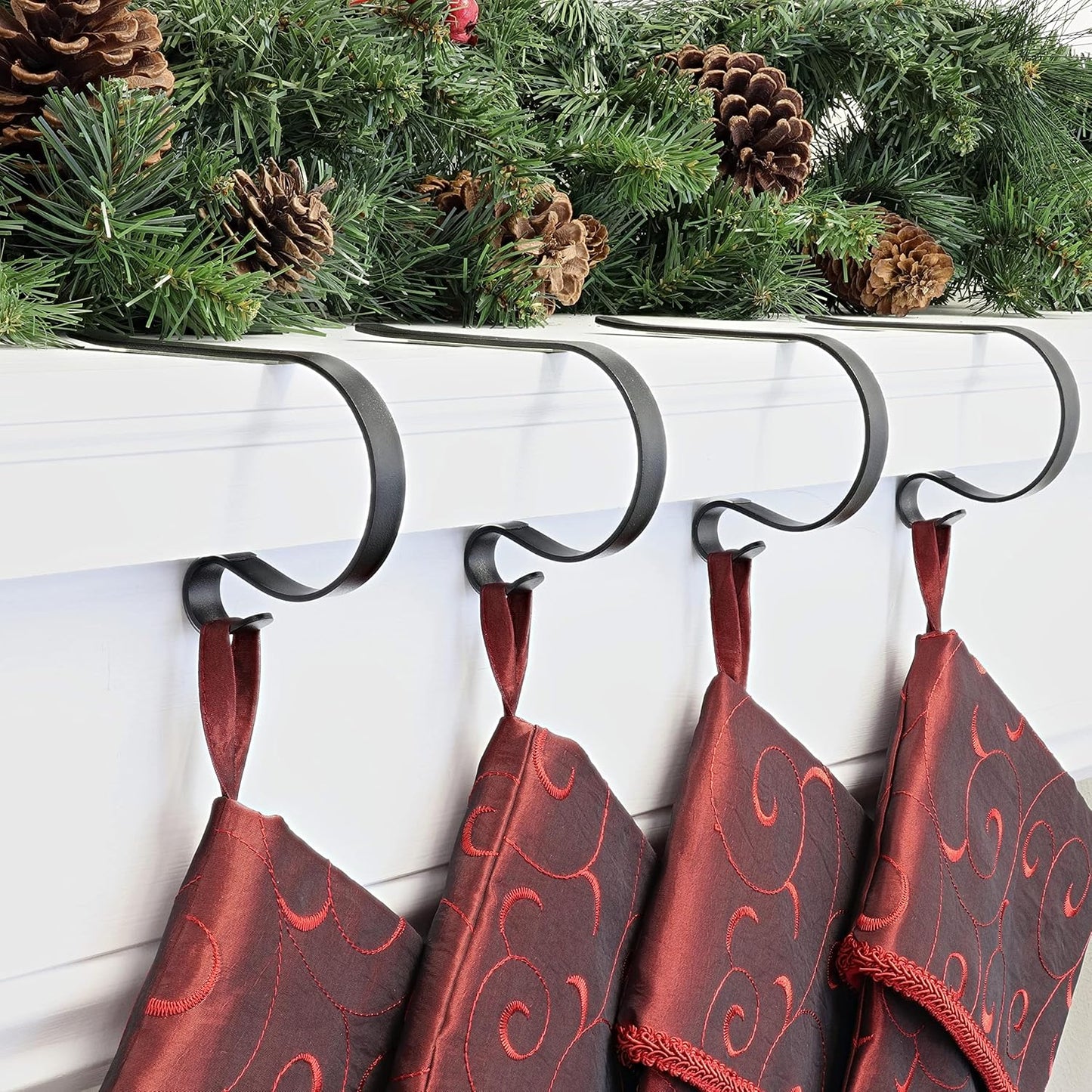 Gold MantleClip Stocking Holders Set - 4-Pack Removable ZINC Alloy Holiday Icons