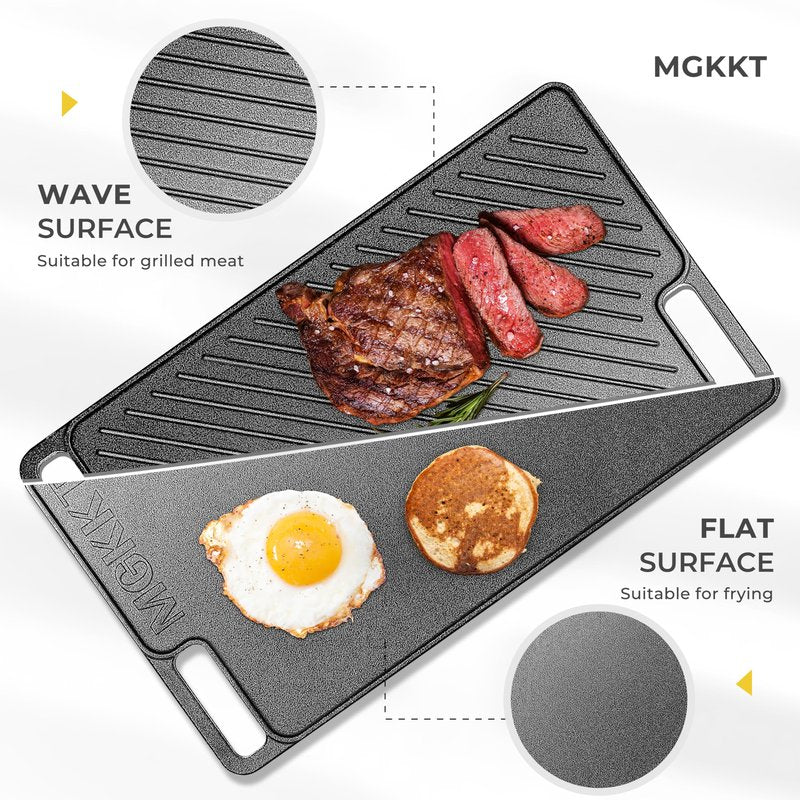 1-Piece 16.50 Inch Cast Iron Griddle Plate | Reversible Pre-Seasoned Cast Iron Grill Pan for Gas Stovetop | Double Sided Used on Open Fire & in Oven | Pre-Coated With Oil
