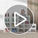 Large Stackable Clear Plastic Shoe Storage Organizer with Front Door - White