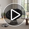 Garvee 40-Inch Black Ergonomic Wicker Papasan Chair with Thick Cushion