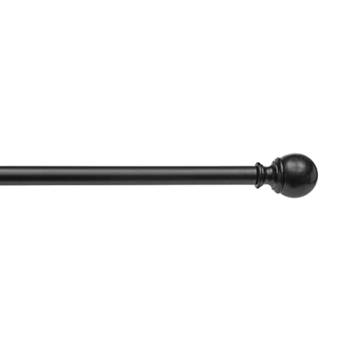 Adjustable 1-Inch Curtain Rod with Round Finials, 72-144 Inches, Black, 1-Pack